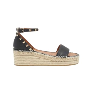Valentino Garavani Rockstud Calfskin Flatform Espadrille Sandals