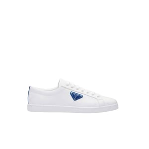 Prada Brushed Sneakers Leather White White Cobalt Blue