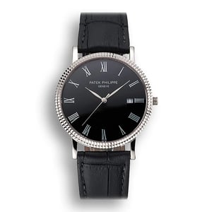 Patek Philippe Calatrava Black Dial Roman</br> <span style="color: #a8927b; font-size: 90%;">40 mm, Stainless Steel</span>