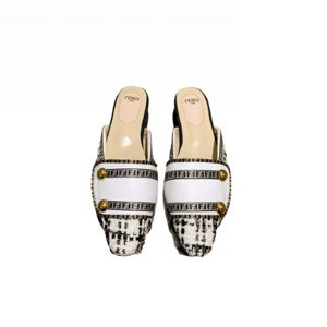 Fendi Ff Grey Strap Half Slippers White