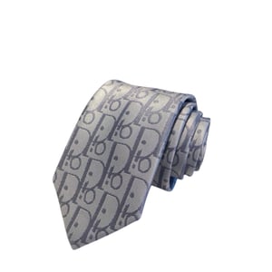 Dior Light Gray Oblique Silk Tie For Men
