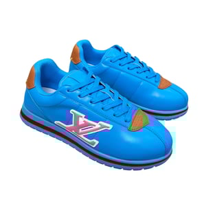 Louis Vuitton LV Trainer Sneaker Blue & Pink – Red Stripe Sole – Women’s Shoes