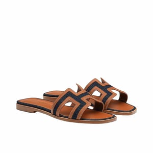 Hermes Oran Sandal Bleu Brut Gold