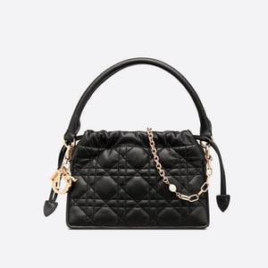 Lady Dior Top Handle Drawstring Mini Bag Black