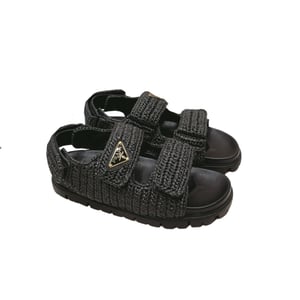 Prada Monolith Crochet Raffia Effect Sandals In Black