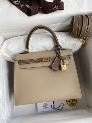 Hermes Kelly 25 Bag In Light Beige Epsom Leather For Women 25cm/10in