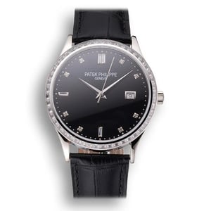 Patek Philippe Calatrava Black Dial Diamond</br> <span style="color: #a8927b; font-size: 90%;">38 mm, Stainless Steel</span>