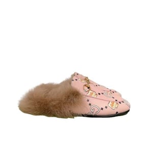 Gucci Womens Pink X Pikarar Kawaii Leather Fur Backless Loafers