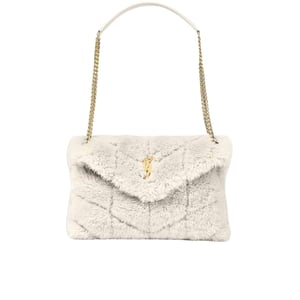 Saint Laurent Puffer Bag In Shearling White 28Cm