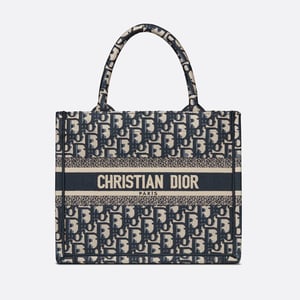 Christian Dior Small Book Tote Bag 26cm Oblique Embroidery Blue