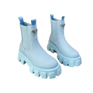Prada Monolith Brushed Leather Booties Blue