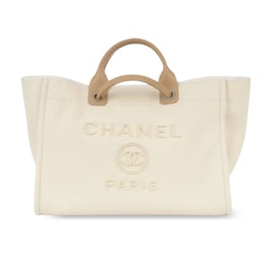 Chanel Shopping Bag With Pearls White 38Cm