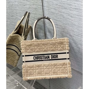 Christian Dior Small Book Tote Beige Cannage Shearling
