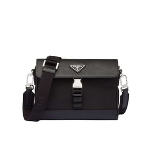 Prada Re Nylon And Saffiano Shoulder Bag Black 20Cm