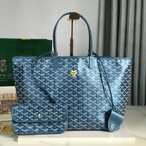 Goyard Saint Louis Pm 34 Cm Navy Blue Goyardine Canvas And Calfskin
