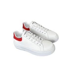 Prada Sneakers In White Leather With Red Logo