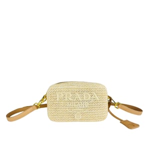 Prada Raffia Crochet Shoulder Bag Natural 20Cm