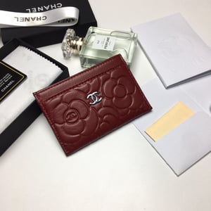 Chanel Floral Card Holder 11.2 Garnet Calfskin Silver Icon