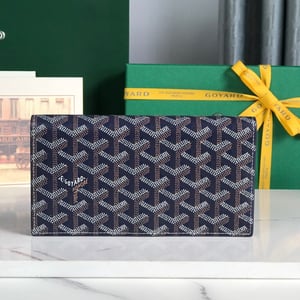 Goyard Richelieu Wallet 19 Cm Navy Blue Goyardine Canvas
