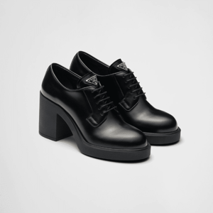 Prada Heeled Brushed Leather Lace-Ups Black 1E976M055F0002F085
