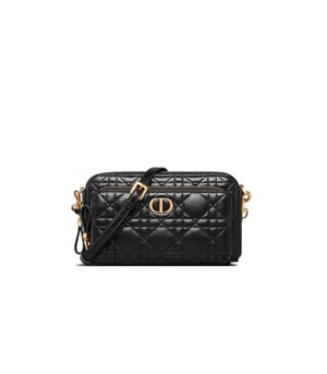 Dior Caro Double Pouch Black Supple Cannage Calfskin
