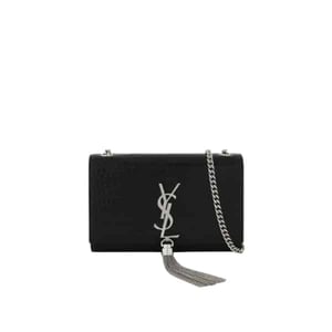 Saint Laurent Kate Small Chain Bag With Tassel In Shiny Leather Black