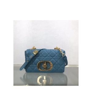 Dior Small Caro Bag Ocean Blue Supple Cannage Calfskin