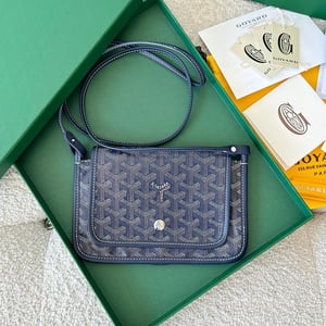 Goyard Plumet Pocket Wallet 20cm Navy Blue Goyardine Canvas And Lambskin Trim