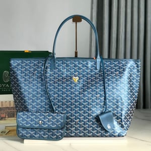Goyard Saint Louis Gm Bag 40Cm Deep Blue Canvas Chevroches Calfskin