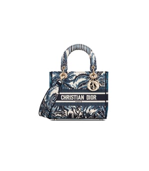 Dior Medium Lady D-Lite Bag Blue Dior Palms Embroidery