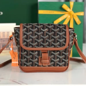 Goyard Grand Bleu 16 Cm Black Goyardine Canvas And Tan Lambskin