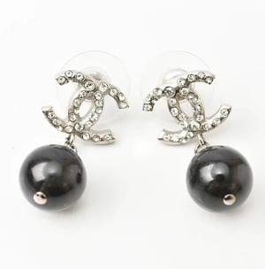 Crystal CC Logo Drop Pearl Earrings
