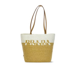 Prada Raffia Tote Bag Beige 23cm