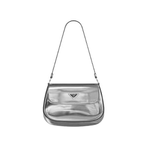 Prada Cleo Brushed Leather Shoulder Bag In Silver