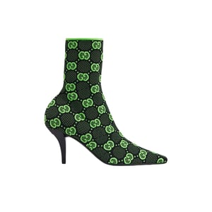 Gucci Gg 75Mm Knit Ankle Boots Black Fluorescent Green Fabric718378 Faaqp 1004