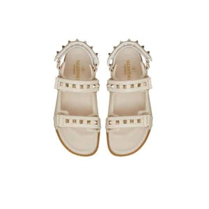Valentino Garavani Rockstud Flat Sandal In Nappa Leather For Woman In White