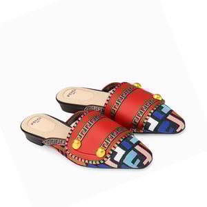 Fendi Flat Loafers Ff White Strap Red