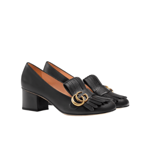 Gucci Wmns Black Leather Mid-Heel Pump 408208 C9D00 1000