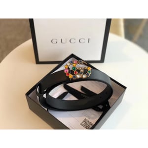 Gucci 40mm Leather Belt With Crystal Double G Buckle 513183
