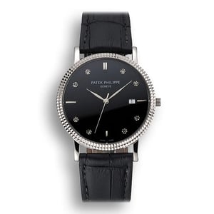 Patek Philippe Calatrava Black Dial Diamond</br> <span style="color: #a8927b; font-size: 90%;">40 mm, Stainless Steel</span>