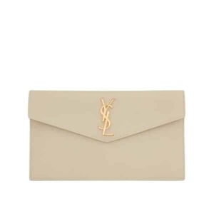 Saint Laurent Uptown Pouch In Grain De Poudre Embossed Leather Blanc Vintage