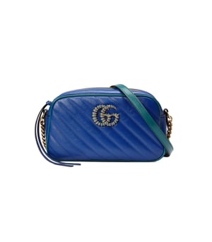 Gucci GG Marmont Small Shoulder Bag Blue and Emerald Leather