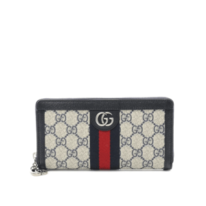 Gucci Ophidia GG Zip Around Wallet Beige With Red and Dark Blue Stripes With Silver Hardware 8in/19cm For Men