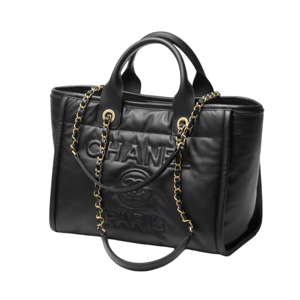 Chanel Deauville Calfskin Small Shopping Bag Black 39cm