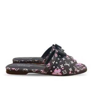 Louis Vuitton x Takashi Murakami Cherry Blossom Flat Slide Black Monogram with Bow