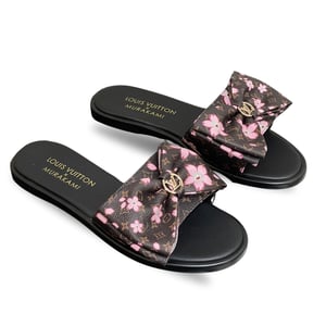 Louis Vuitton x Takashi Murakami Lily Flat Mule Bow Slide Sandals Black 1AGVYA