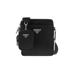 Prada Re Nylon Saffiano Logo Leather Bag Black 21Cm