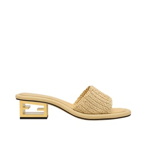 Fendi Baguette Raffia Slide Sandal Natural Neutral