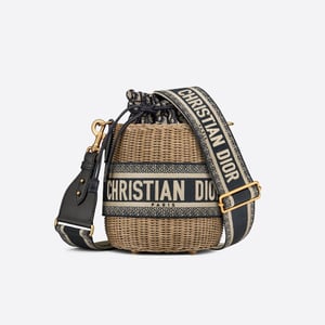Christian Dior Wicker Basket Shoulder Bag Blue Oblique