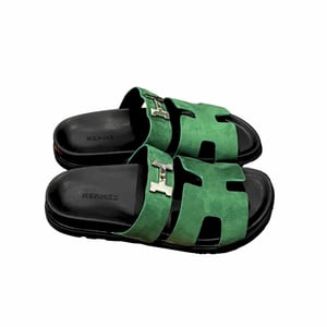 Hermes Chypre Sandal Suede H Logo Silver Hardware Green